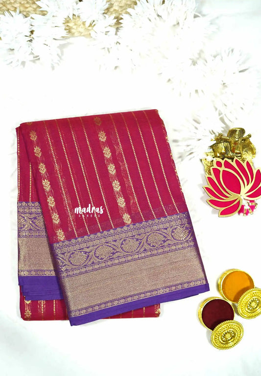 Pink - Korvai silk cotton rich pallu With vaira oosi body