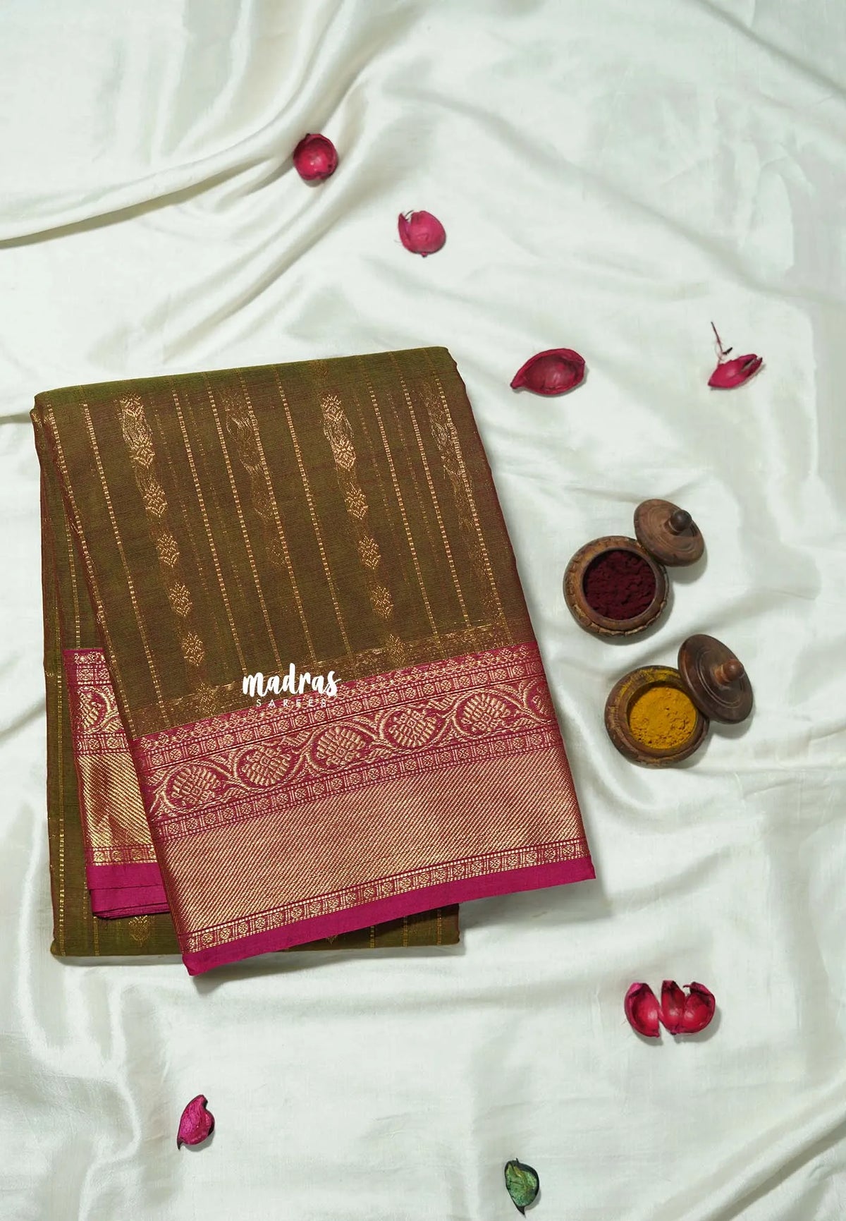 Dual Shade Mustard brown - Korvai silk cotton rich pallu with vaira oosi body - Best for Festive wear