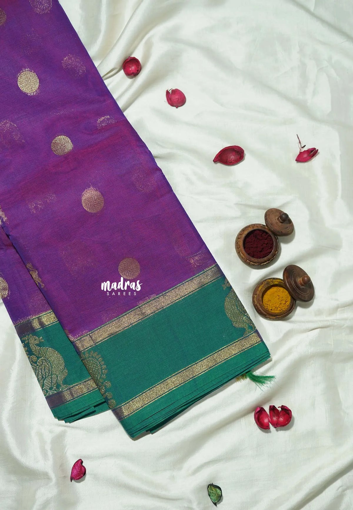 Magenta Purple - Korvai silk cotton saree with Rettapetta Border  - Best for Festive Wear