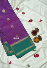 Magenta Purple - Korvai silk cotton saree with Rettapetta Border  - Best for Festive Wear