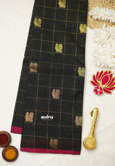 Korvai silk cotton Checks With annam Buttas Black