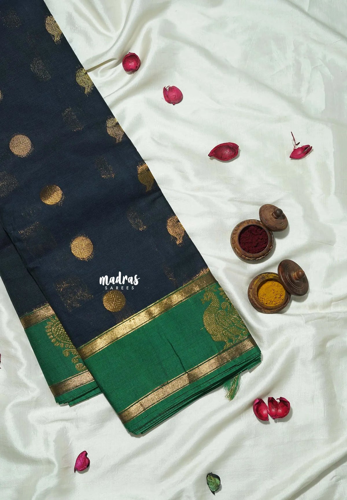 Midnight Blue - Korvai silk cotton saree with Rettapetta Border  - Best for Festive Wear