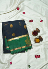 Midnight Blue - Korvai silk cotton saree with Rettapetta Border  - Best for Festive Wear