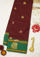 Korvai silk cotton with Annam and yazhi weaving - Dark Maroon