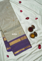 Pastel Chocolate Brown - Korvai silk cotton saree with Rettapetta Rudraksham Border  - Best for Festive Wear