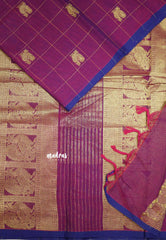 Korvai silk cotton Checks With annam Buttas - Dualshade Magenta