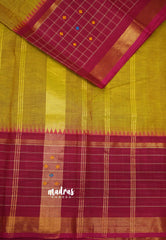 Korvai silk cotton mustard yellow with traditional checks big border