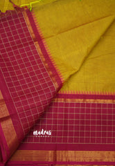 Korvai silk cotton mustard yellow with traditional checks big border