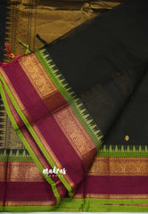 Korvai silk cotton with Rettapet border Black color