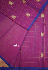 Korvai silk cotton Checks With annam Buttas - Dualshade Magenta