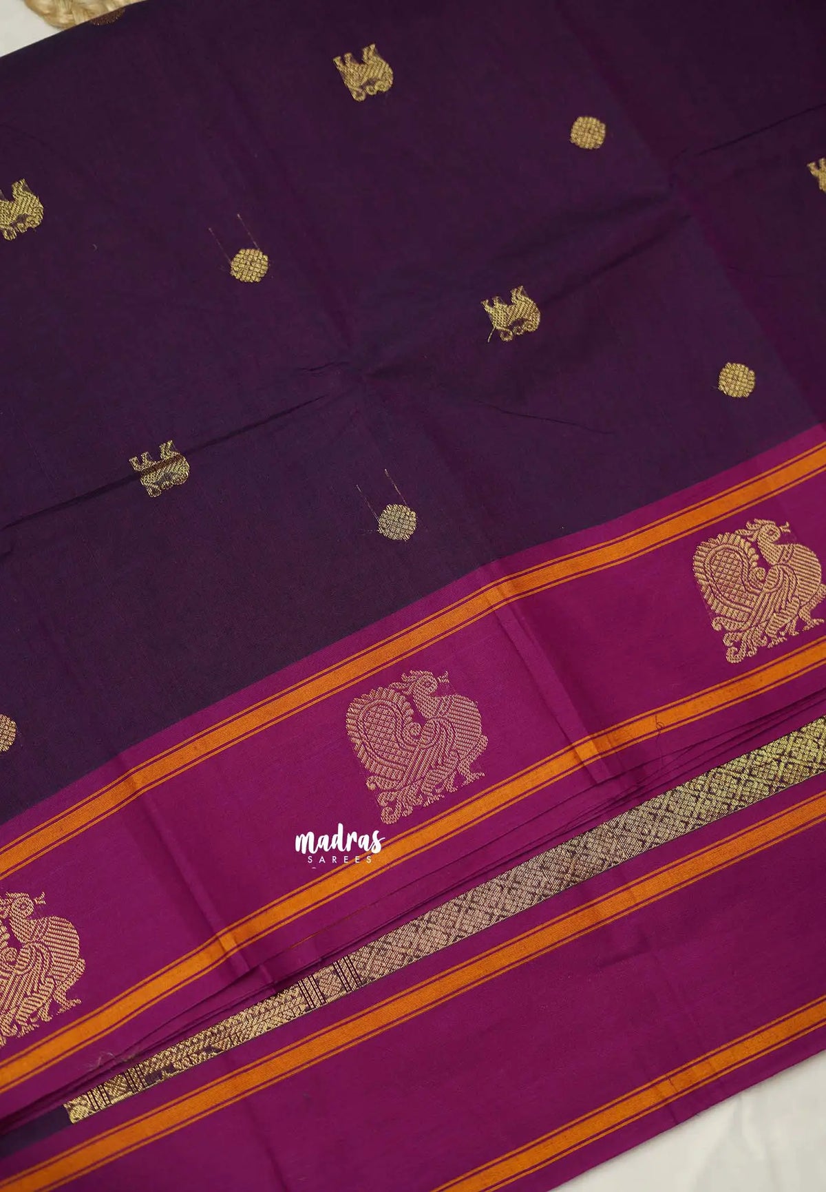 Korvai silk cotton with Annam and yazhi weaving - Purple color