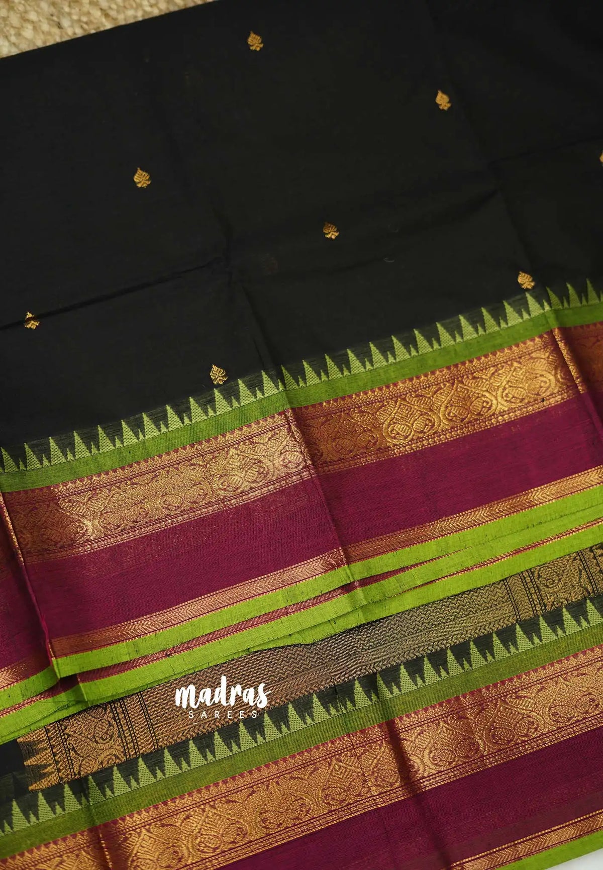 Korvai silk cotton with Rettapet border Black color