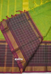 Korvai silk cotton Lime green with traditional checks big border