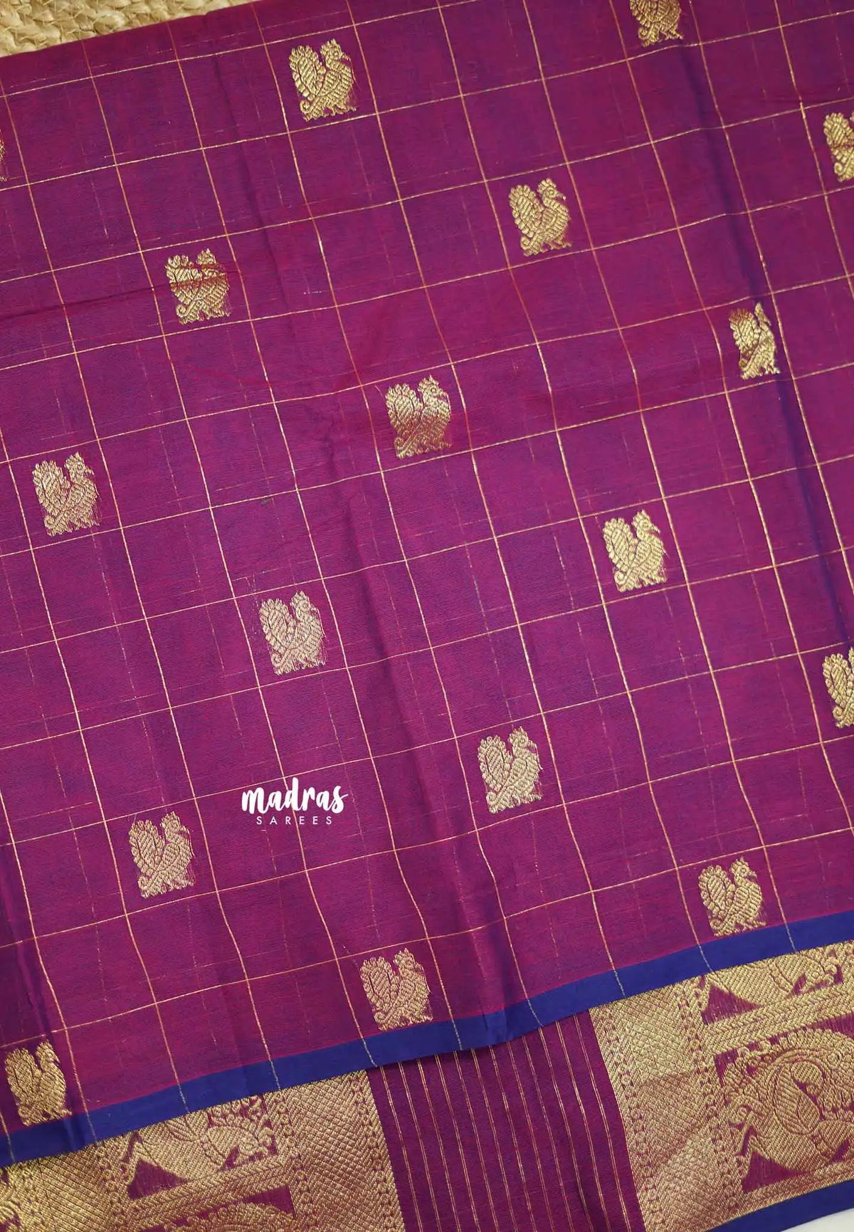 Korvai silk cotton Checks With annam Buttas - Dualshade Magenta