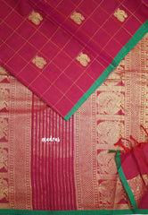 Korvai silk cotton Checks With annam Buttas - Reddish pink