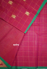 Korvai silk cotton Checks With annam Buttas - Reddish pink