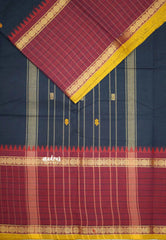 Korvai silk cotton big checks border rudraksham - Navy blue