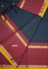 Korvai silk cotton big checks border rudraksham - Navy blue