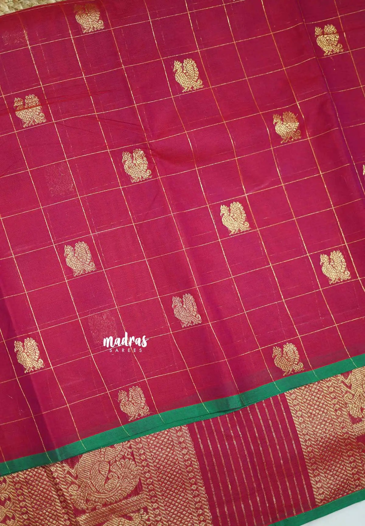 Korvai silk cotton Checks With annam Buttas - Reddish pink