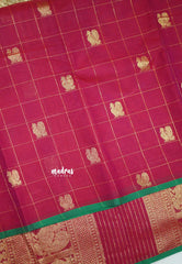 Korvai silk cotton Checks With annam Buttas - Reddish pink