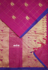 Korvai silk cotton Checks With annam Buttas - Rani Pink