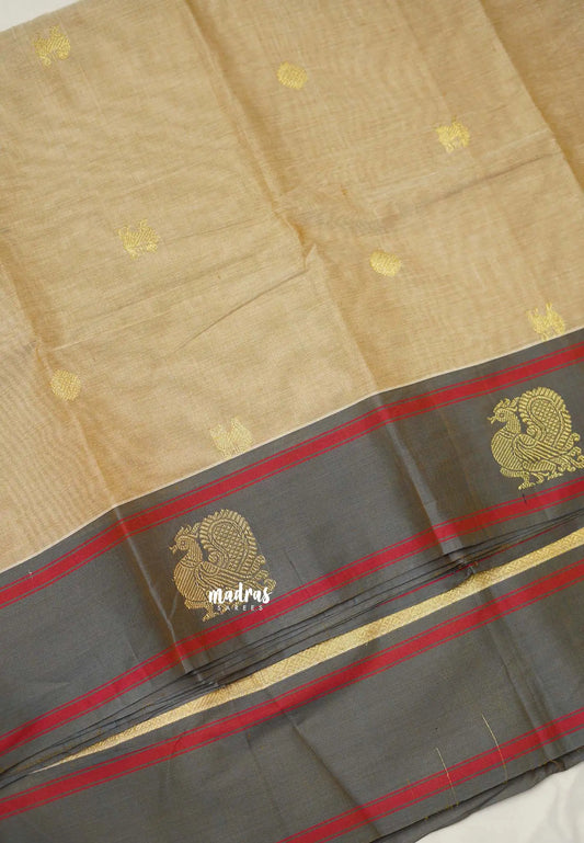 Korvai silk cotton with Annam and yazhi weaving - Beige color