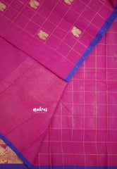 Korvai silk cotton Checks With annam Buttas - Rani Pink