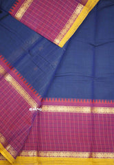 Korvai silk cotton big checks border rudraksham - M.S.Blue