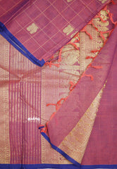 Korvai silk cotton Checks With annam Buttas - Onion pink