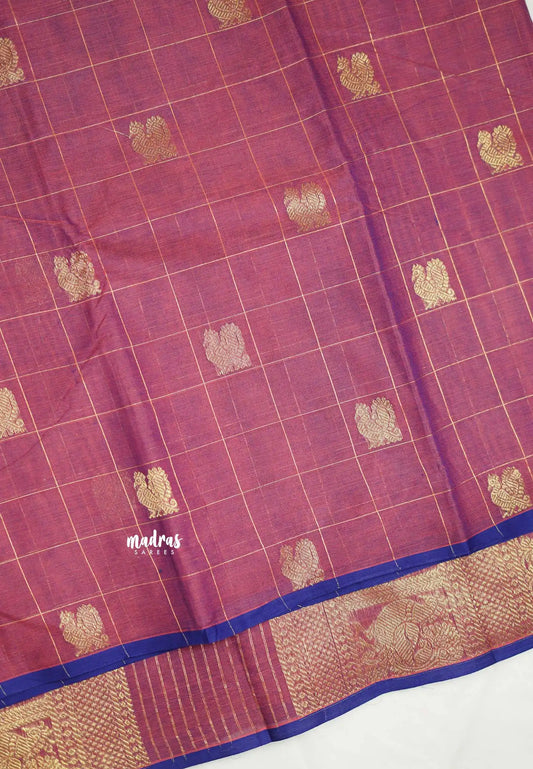 Korvai silk cotton Checks With annam Buttas - Onion pink