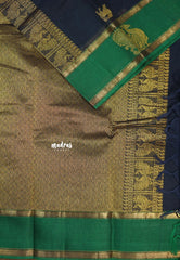 Midnight Blue - Korvai silk cotton saree with Rettapetta Border  - Best for Festive Wear