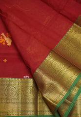 Korvai silk cotton getti zari border with kili silk thread buttas maroon color