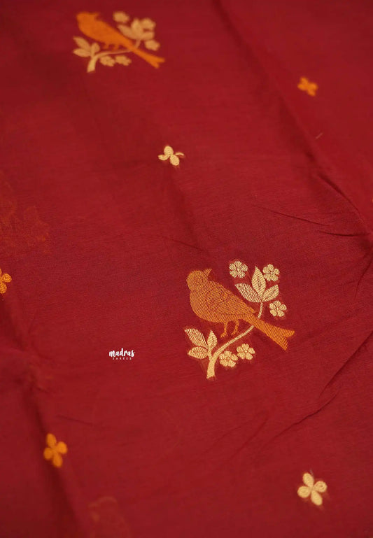 Korvai silk cotton getti zari border with kili silk thread buttas maroon color