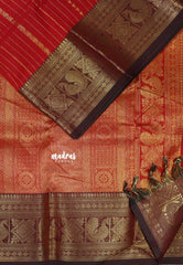 Classic Bright Red - Korvai silk cotton rich pallu With vaira oosi body