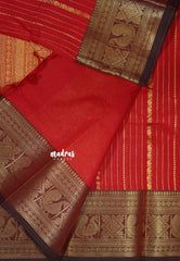 Classic Bright Red - Korvai silk cotton rich pallu With vaira oosi body