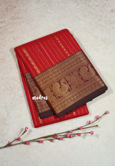 Classic Bright Red - Korvai silk cotton rich pallu With vaira oosi body