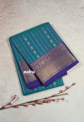 Peacock Blue - Korvai silk cotton rich pallu With vaira oosi body