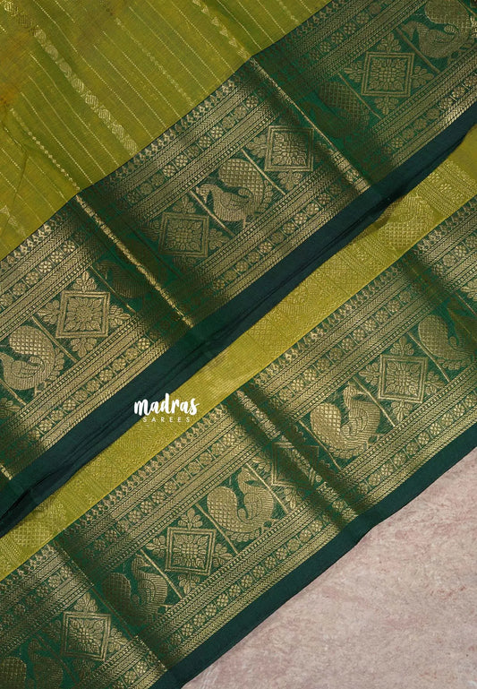 Mehndi Green - Korvai silk cotton rich pallu With vaira oosi body