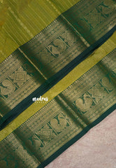 Mehndi Green - Korvai silk cotton rich pallu With vaira oosi body