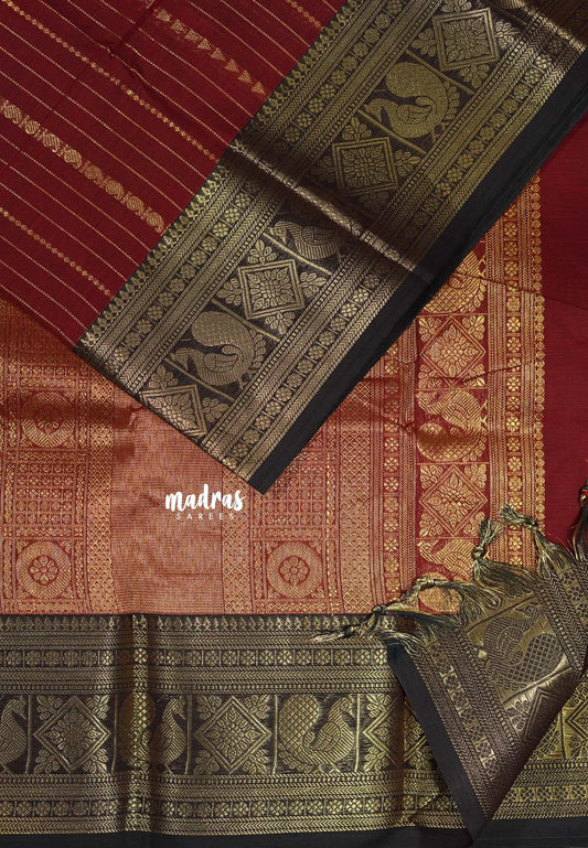 Majestic Maroon - Korvai silk cotton rich pallu With vaira oosi body