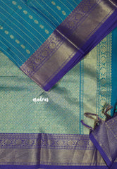 Peacock Blue - Korvai silk cotton rich pallu With vaira oosi body