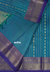 Peacock Blue - Korvai silk cotton rich pallu With vaira oosi body