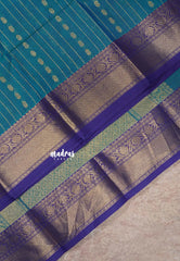 Peacock Blue - Korvai silk cotton rich pallu With vaira oosi body