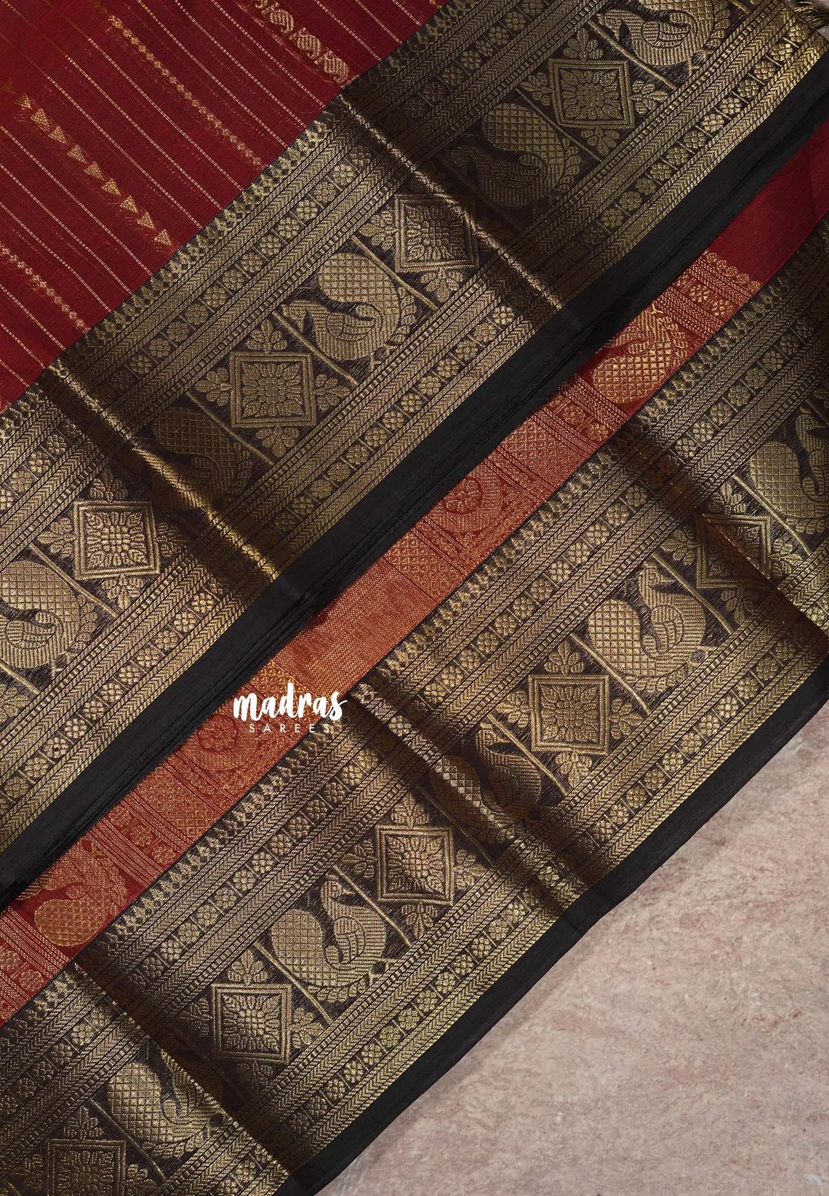 Majestic Maroon - Korvai silk cotton rich pallu With vaira oosi body