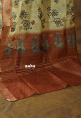 Amitha – Pastel Sandal kota cotton with Floral Prints and Zari Border Dupatta Salwar Suit
