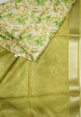 Shalini -  Lightweight kota paper silk saree with floral prints - Mehendi green