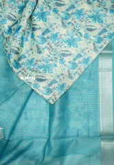 Shalini -  Lightweight kota paper silk saree with floral prints - Turqoise blue