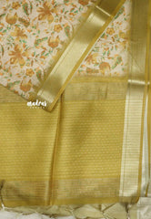 Shalini -  Lightweight kota paper silk saree with floral prints - Olive green