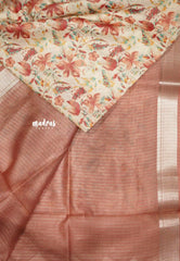 Shalini -  Lightweight kota paper silk saree with floral prints - English peach