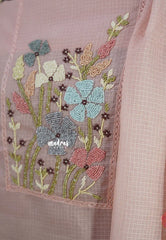 Amitha – Baby Pink kota silk salwar set with beads work yoke and floral embroidery work dupatta